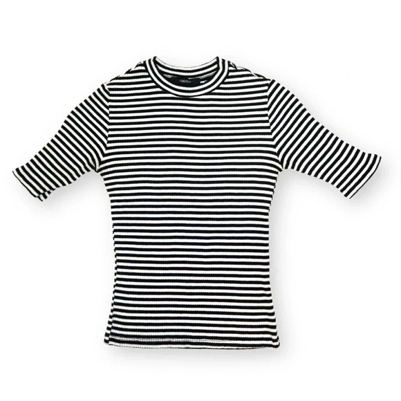Forever 21 Black and White Striped Mock Neck Cropped Top - Picture 1 of 6
